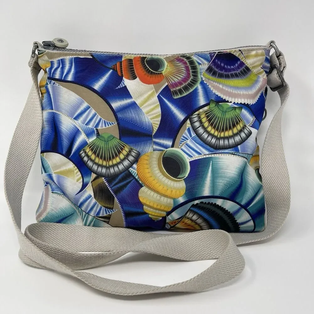 KIPLING Alvar Crossbody Bag Colorful Sea Shells Print Blue Zipper Pockets Fun - Picture 7 of 10